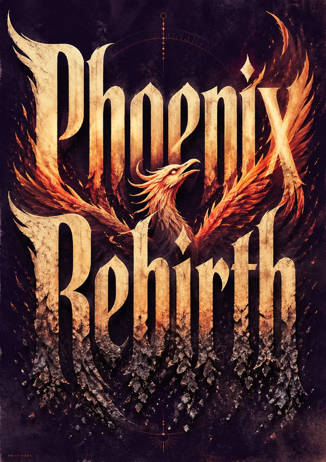 参考效果：以 Phoenix Rebirth 为主视觉的概念字体海报